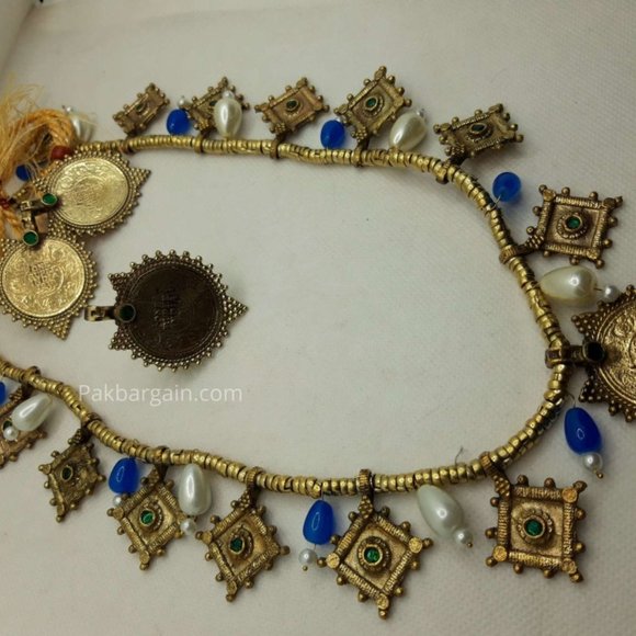Afghan Tribal Vintage Hasli Pearls Choker Necklace With Coins Earrings and Ring - Picture 3 of 18